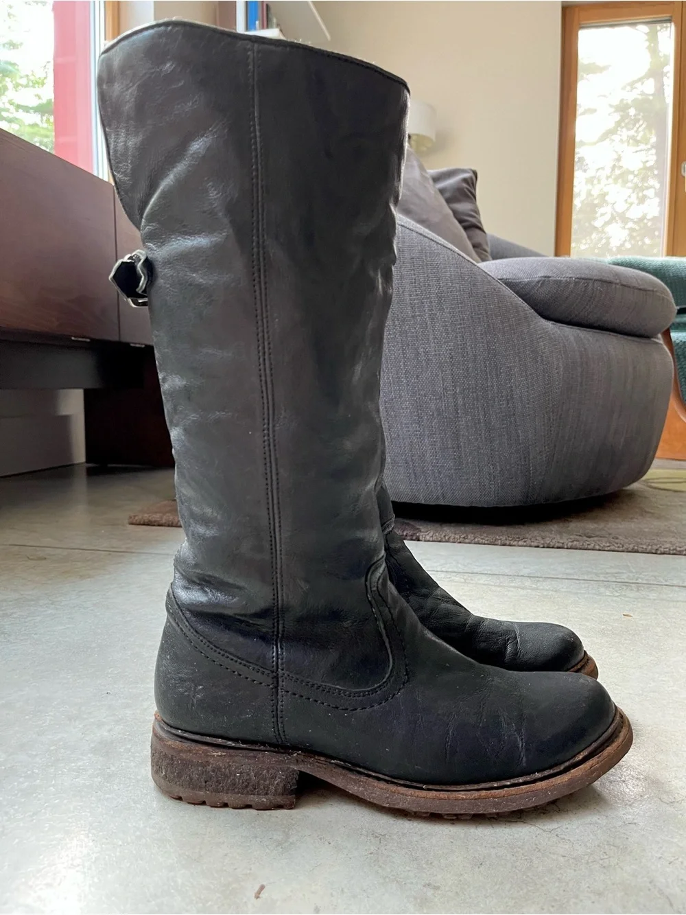 Frye Valerie Black Leather and Shearling Women's Tall Winter Boots